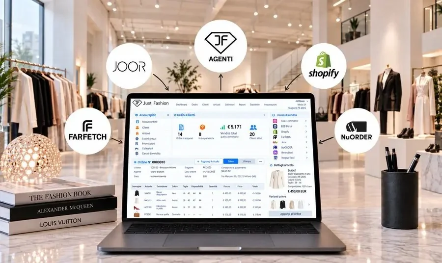 Just Fashion al centro della multicanalità: ordini clienti e disponibilità per taglia condivisi con JOOR, agenti, Shopify, Farfetch e NuORDER
